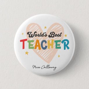Chapa Redonda De 5 Cm Profesor Mejor del Mundo Personalizado