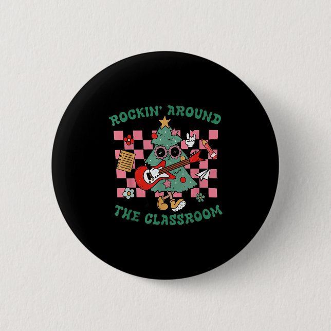 Chapa Redonda De 5 Cm Profesor Retro Groovy de Navidad Rockeando Alreded (Anverso)