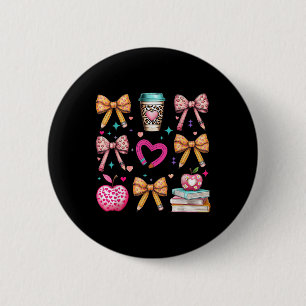 Chapa Redonda De 5 Cm Profesor retro Valentine Heart Coquette Teacher Bo