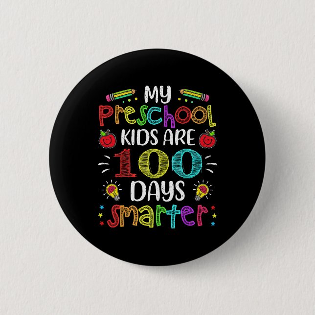 Chapa Redonda De 5 Cm Profesora De Preescolar 100 Días Más Inteligente 1 (Anverso)