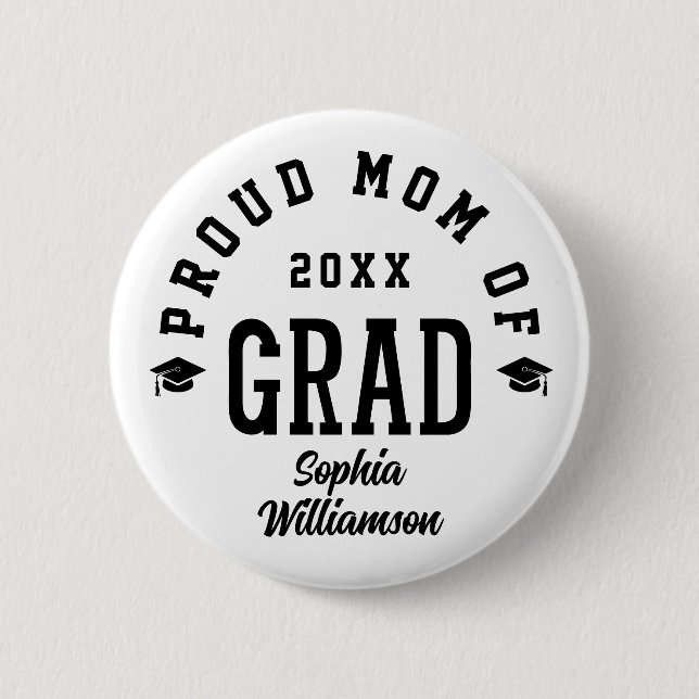 Chapa Redonda De 5 Cm Proud Mom Grad Varsity Typography Graduation (Anverso)
