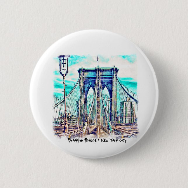 Chapa Redonda De 5 Cm Puente de Brooklyn (Anverso)