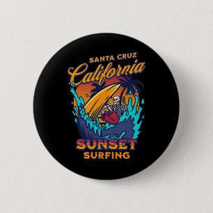 Chapa Redonda De 5 Cm Puesta de sol esqueleto surfing Santa Cruz Califor