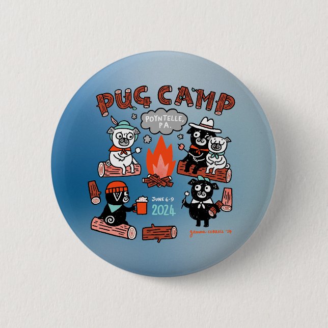 Chapa Redonda De 5 Cm Pug Camp 2024 Pin - Ombre (Anverso)