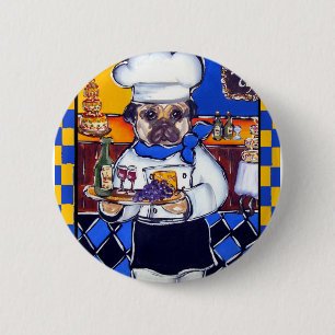 Chapa Redonda De 5 Cm Pug Chef Adorable