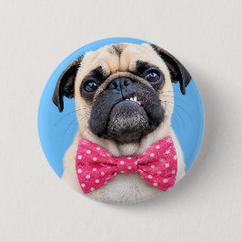 Chapa Redonda De 5 Cm Pug con lazo rosa