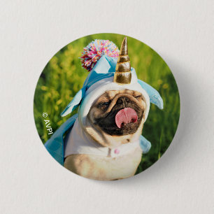 Chapa Redonda De 5 Cm Pug de Unicorn