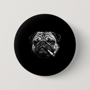 Chapa Redonda De 5 Cm Pug divertido fumando un cigarrillo meme perro ahu