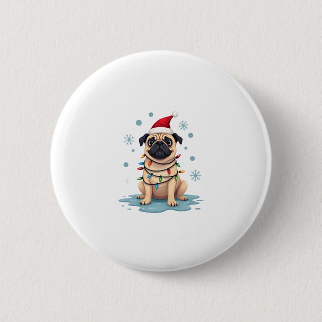 Chapa Redonda De 5 Cm Pug Dog Christmas Men Women (1) (Anverso)