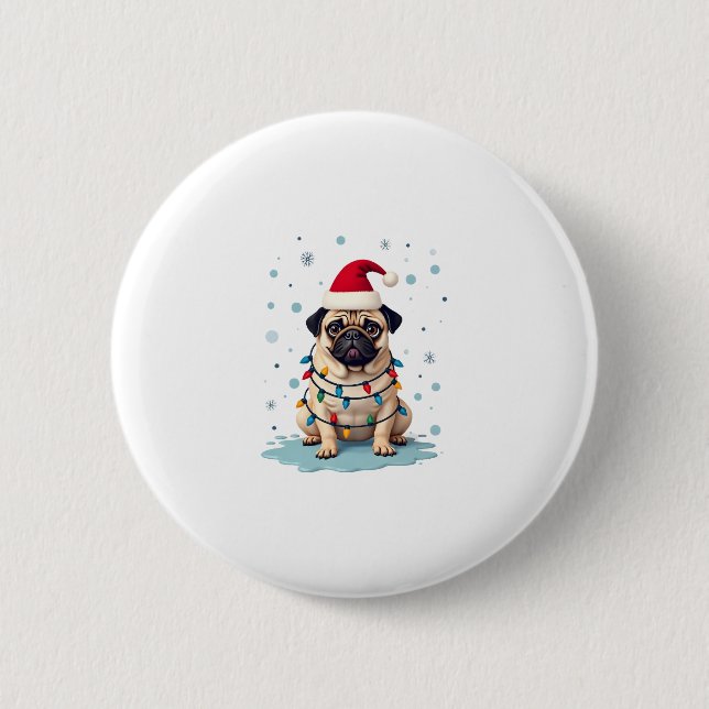 Chapa Redonda De 5 Cm Pug Dog Christmas Men Women (3) (Anverso)