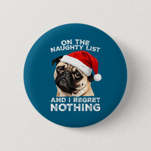 Chapa Redonda De 5 Cm Pug En La Lista Traviesa Divertido Perro De Navida