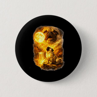 Chapa Redonda De 5 Cm Pug howling at moon epic forest fantasy 