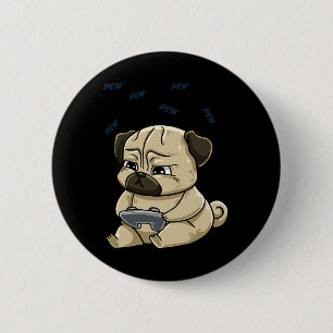 Chapa Redonda De 5 Cm Pug Pew Gamepad Cute Hob