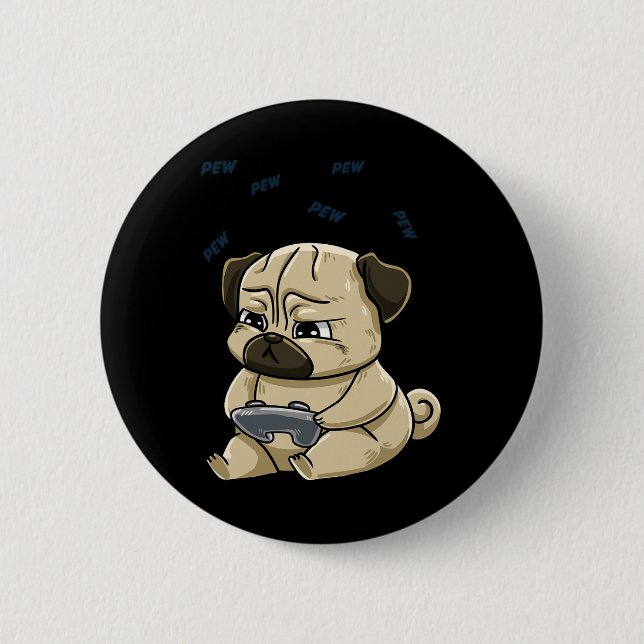 Chapa Redonda De 5 Cm Pug Pew Gamepad Cute Hob (Anverso)
