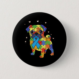 Chapa Redonda De 5 Cm Pug Puzzle Autism Awareness Autistic Dog Womme