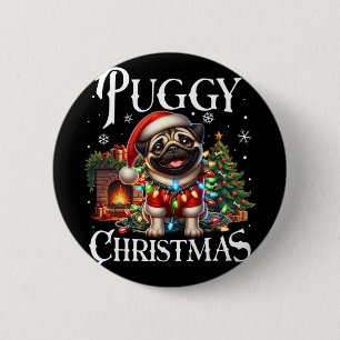Chapa Redonda De 5 Cm Puggy Navidad Pug Navidades Pug Santa Claus Pug 