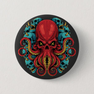Chapa Redonda De 5 Cm Pulpitos Rojos Góticos Calaveras Azules