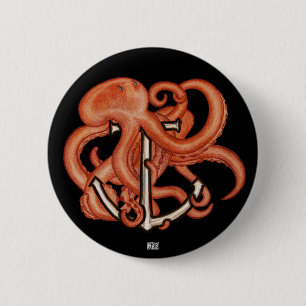 Chapa Redonda De 5 Cm Pulpo anaranjado sobre el ancla