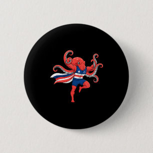 Chapa Redonda De 5 Cm Pulpo divertido superhéroe patriótico musculoso ca