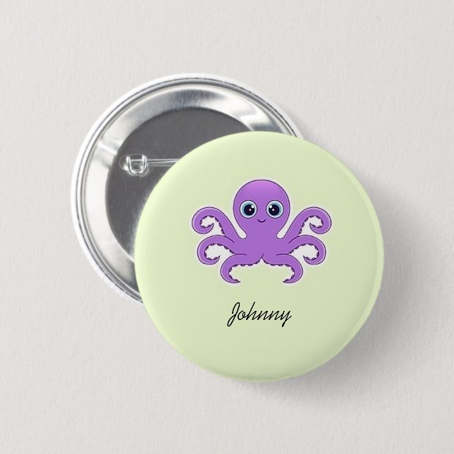 Chapa Redonda De 5 Cm Pulpo morado lindo verde (Anverso y reverso)