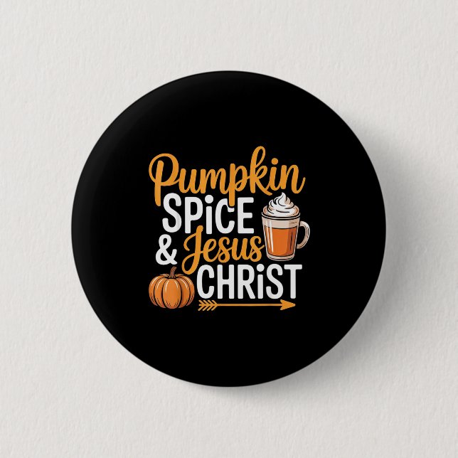 Chapa Redonda De 5 Cm Pumpkin Sce And Jesus Christ Christian Fall Autumn (Anverso)