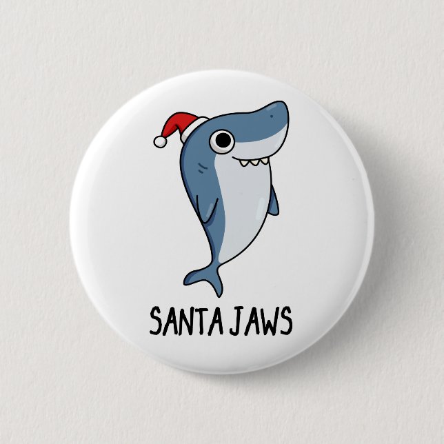 Chapa Redonda De 5 Cm Pun de Navidades de tiburones divertidos de Santa  (Anverso)