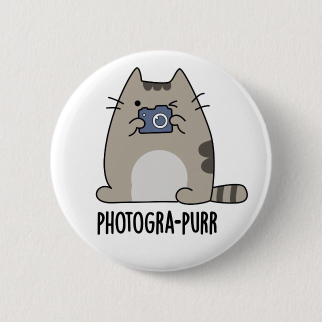 Chapa Redonda De 5 Cm Pun, un gracioso fotógrafo gato de Photograh-purr (Anverso)