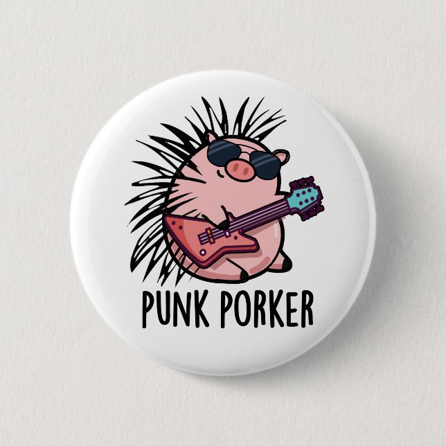 Chapa Redonda De 5 Cm Punk Porker Funny Punk Rocker Pig Pun (Anverso)