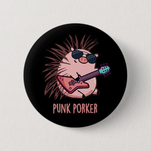 Chapa Redonda De 5 Cm Punk Porker Funny Punk Rocker Pig Pun Dark BG