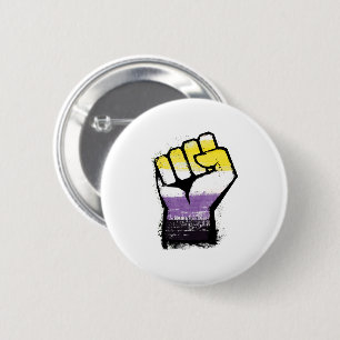 Chapa Redonda De 5 Cm Puño de Orgullo No Binario de Protesta