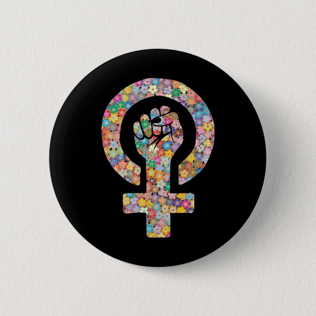 Chapa Redonda De 5 Cm Puño lucha feminista (Anverso)