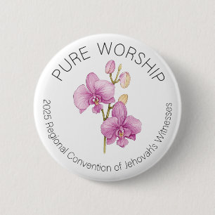 Chapa Redonda De 5 Cm Pure Worship 2025 Round Convention Pin w Orchids