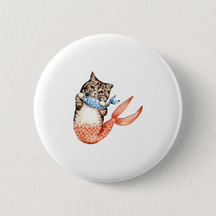 Chapa Redonda De 5 Cm Purmaid Cat Mermaid