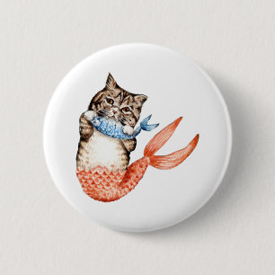 Chapa Redonda De 5 Cm Purmaid Cat Mermaid
