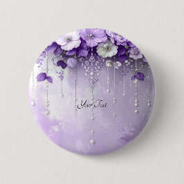 Chapa Redonda De 5 Cm Purple Flowers with Dangling Pearls Button