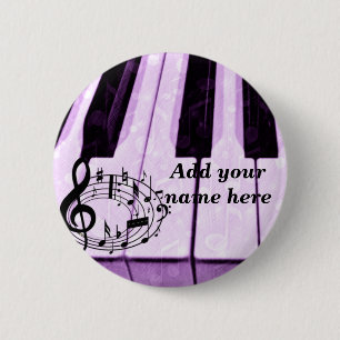 Chapa Redonda De 5 Cm Purple Keys y notas musicales_