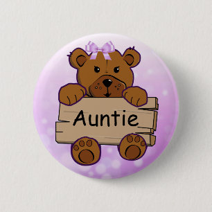 Chapa Redonda De 5 Cm Purple Teddy Bear Baby Shower