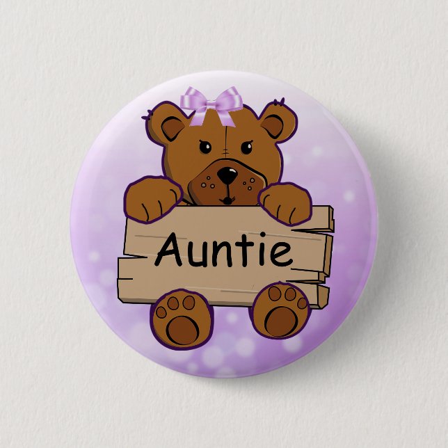 Chapa Redonda De 5 Cm Purple Teddy Bear Baby Shower (Anverso)