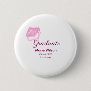 Chapa Redonda De 5 Cm purpurina de graduación graduado rosa gorra añadir