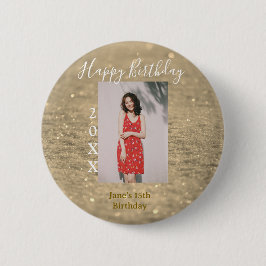 Chapa Redonda De 5 Cm Purpurina de oro feliz año de la foto del 15 cumpl