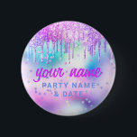 Chapa Redonda De 5 Cm Purpurina holográfico perfora el Fiesta púrpura Fa<br><div class="desc">Personaliza fácilmente este lindo botón de la etiqueta de nombre de fiesta de Personalizado Holográfico con el nombre, la profesión y el logotipo de negocios. Un colorido diseño de negocio lindo en colores pastel de arcoiris bebe personalizable completo, letra caligrafía de guión elegante y un aspecto profesional y claro. El...</div>