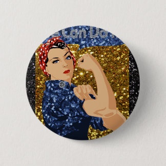 Chapa Redonda De 5 Cm purpurina rosie the riveter
