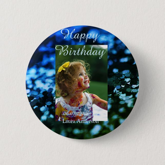 Chapa Redonda De 5 Cm Purpurina verde azul foto niños cumpleaños óxido m (Anverso)