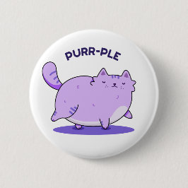 Chapa Redonda De 5 Cm Purr-ple Funny Fat Kitty Cat Pun