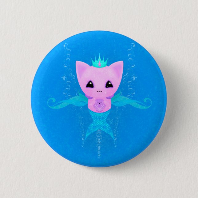Chapa Redonda De 5 Cm Purrmaid - Gato de sirena Kawaii (Anverso)