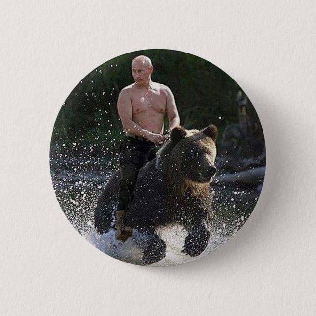 Chapa Redonda De 5 Cm ¡Putin monta un oso! (Anverso)