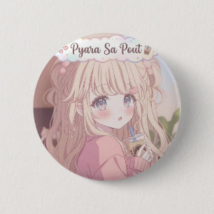 Chapa Redonda De 5 Cm Pyara Sa Pout - Chica Anime Kawaii Adorable con Bo