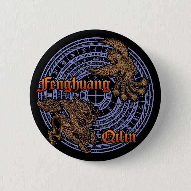 Chapa Redonda De 5 Cm Qilin & Fenghuang (Anverso)