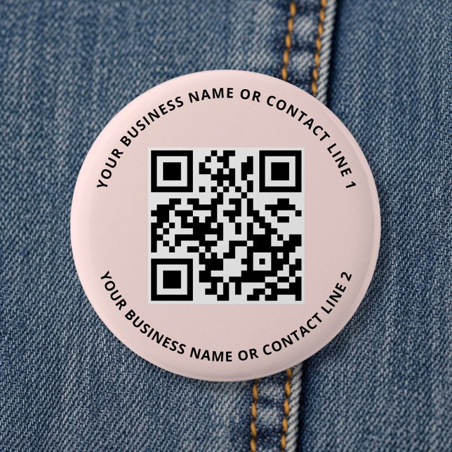Chapa Redonda De 5 Cm QR Code Business Template Blush Pink (Subido por el creador)
