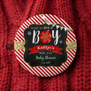 Chapa Redonda De 5 Cm "¡Qué Alegría, Es Niño!" Baby Shower de Navidad